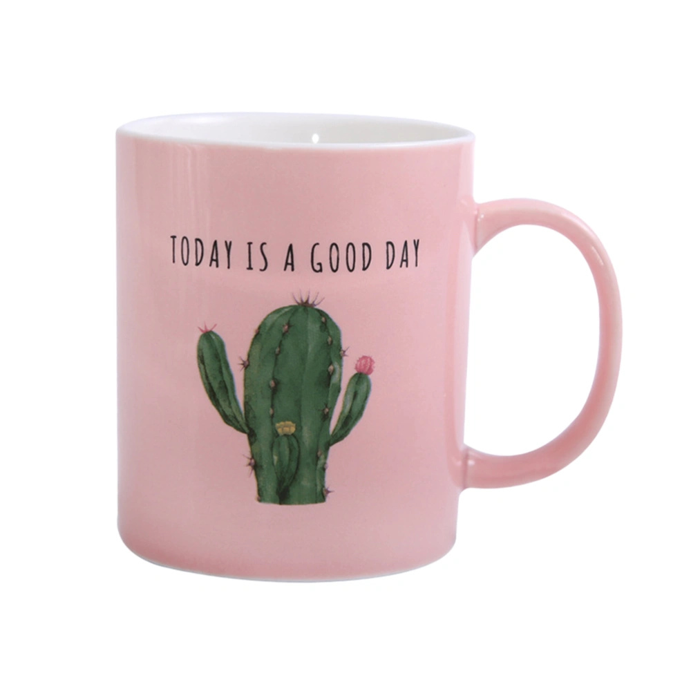 Pink Ceramic Mug Cactus Drinking Cup for Coffee Latte Cappuccino Milk Tea (260-300ml)