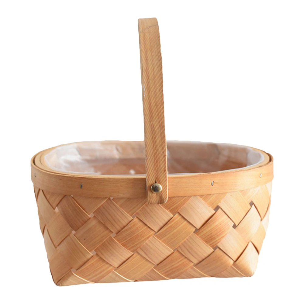 1pc Creative Rattan Woven Storage Basket Flower Basket Fruit Basket (Wood)