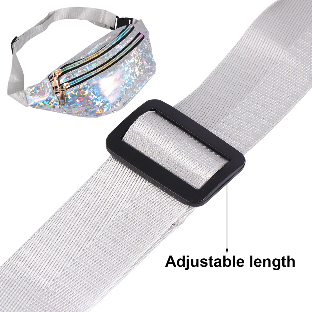 1PC Sequin Design PU Cross Body Bag Waterproof Waist Bag Fashion Zipper Bag for Women Lady Girls (Silver)