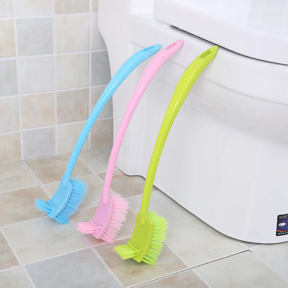 Toilet Brush Plastic Portable Long Handle Bathroom Toilet Bowl Scrub Double Sided Cleaning Brush (Green)