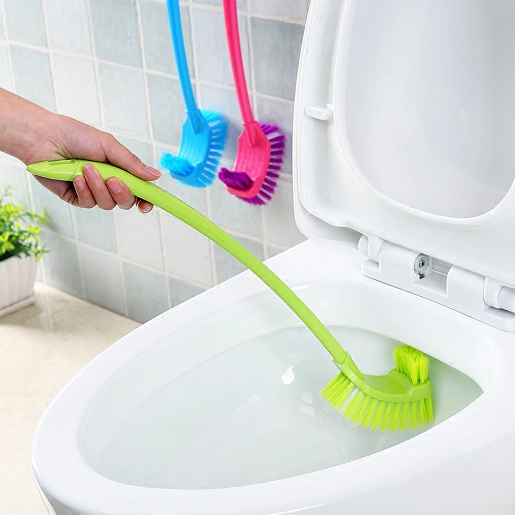 Toilet Brush Plastic Portable Long Handle Bathroom Toilet Bowl Scrub Double Sided Cleaning Brush (Green)