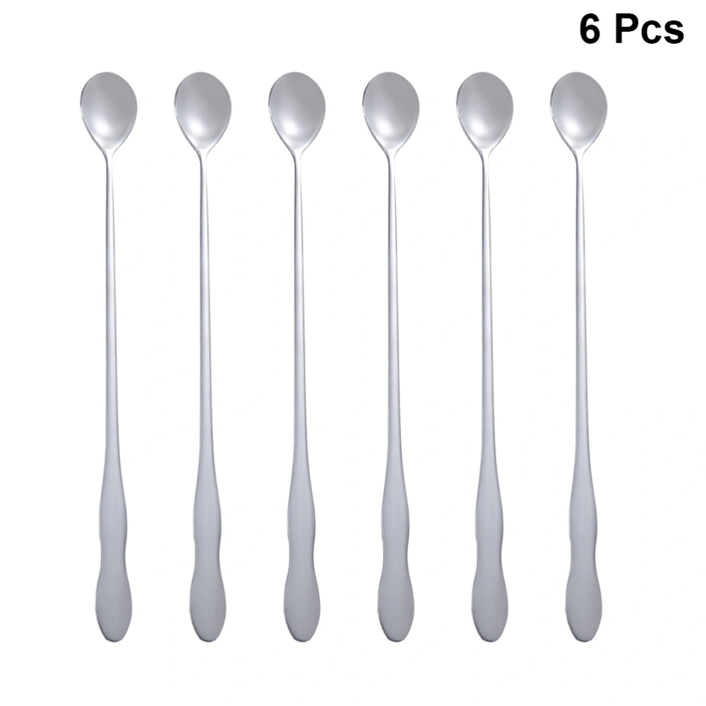 6pcs Stainless Steel Stirring Spoons Long Gourd-shaped Handle Spoon Ice Spoons for Home Bar (32cm)