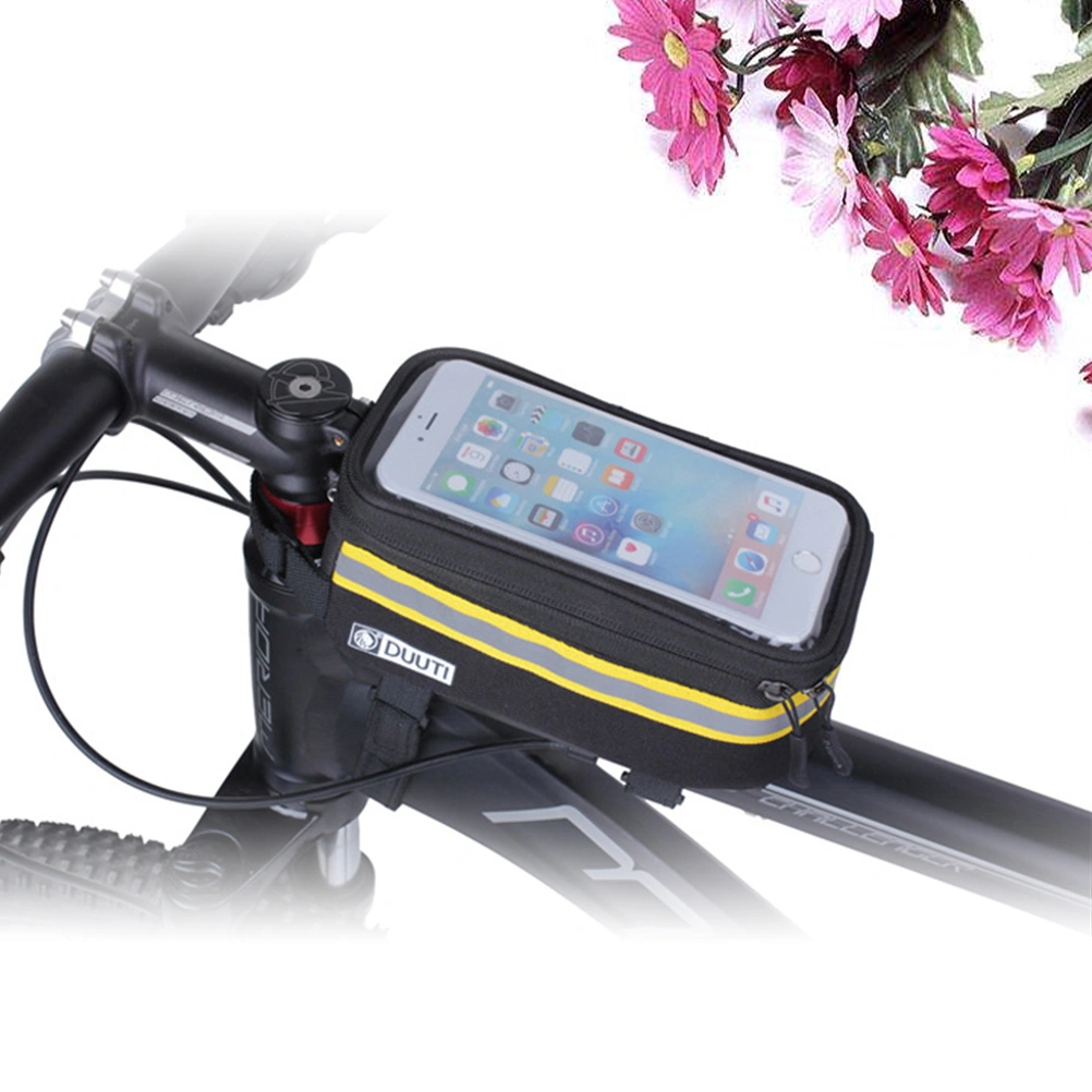 Waterproof Bike Bag Frame Front Head Tube Cycling Bag Touch Screen Saddle Bag Mountain Bike Accessories（Yellow, S)