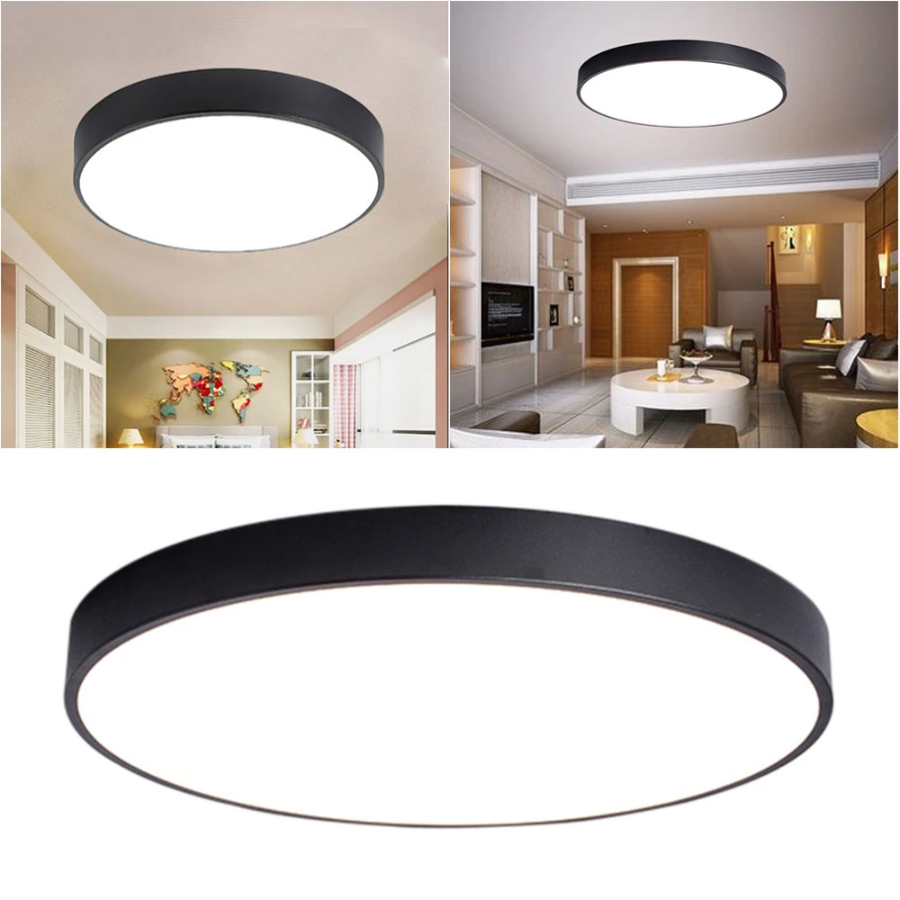 1pc LED Ceiling Lamp Super-thin Balcony Corridor Round Lamp Light Household Simple Ceiling Light (White Light 26cm 16W Black)