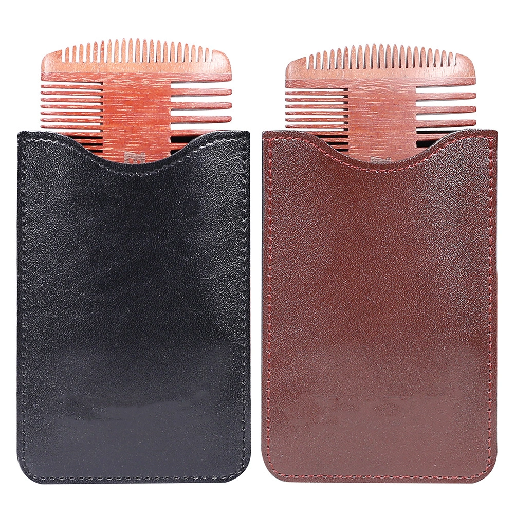 Four-Sided Beard Comb Wood Mustache Comb Anti Static Beard Comb Beard Styling Comb with a Storage Bag Brown