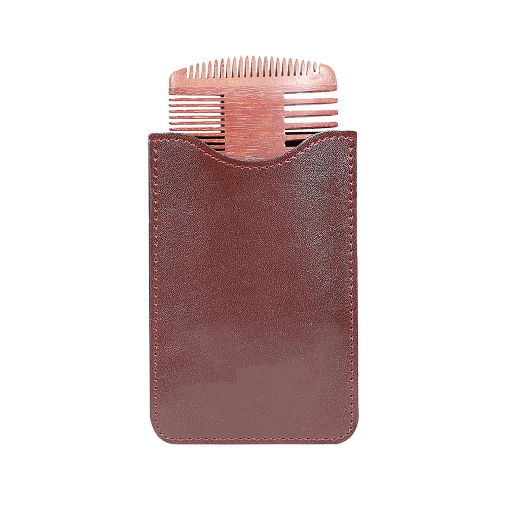 Four-Sided Beard Comb Wood Mustache Comb Anti Static Beard Comb Beard Styling Comb with a Storage Bag Brown