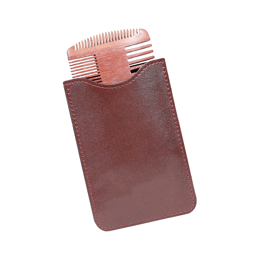 Four-Sided Beard Comb Wood Mustache Comb Anti Static Beard Comb Beard Styling Comb with a Storage Bag Brown