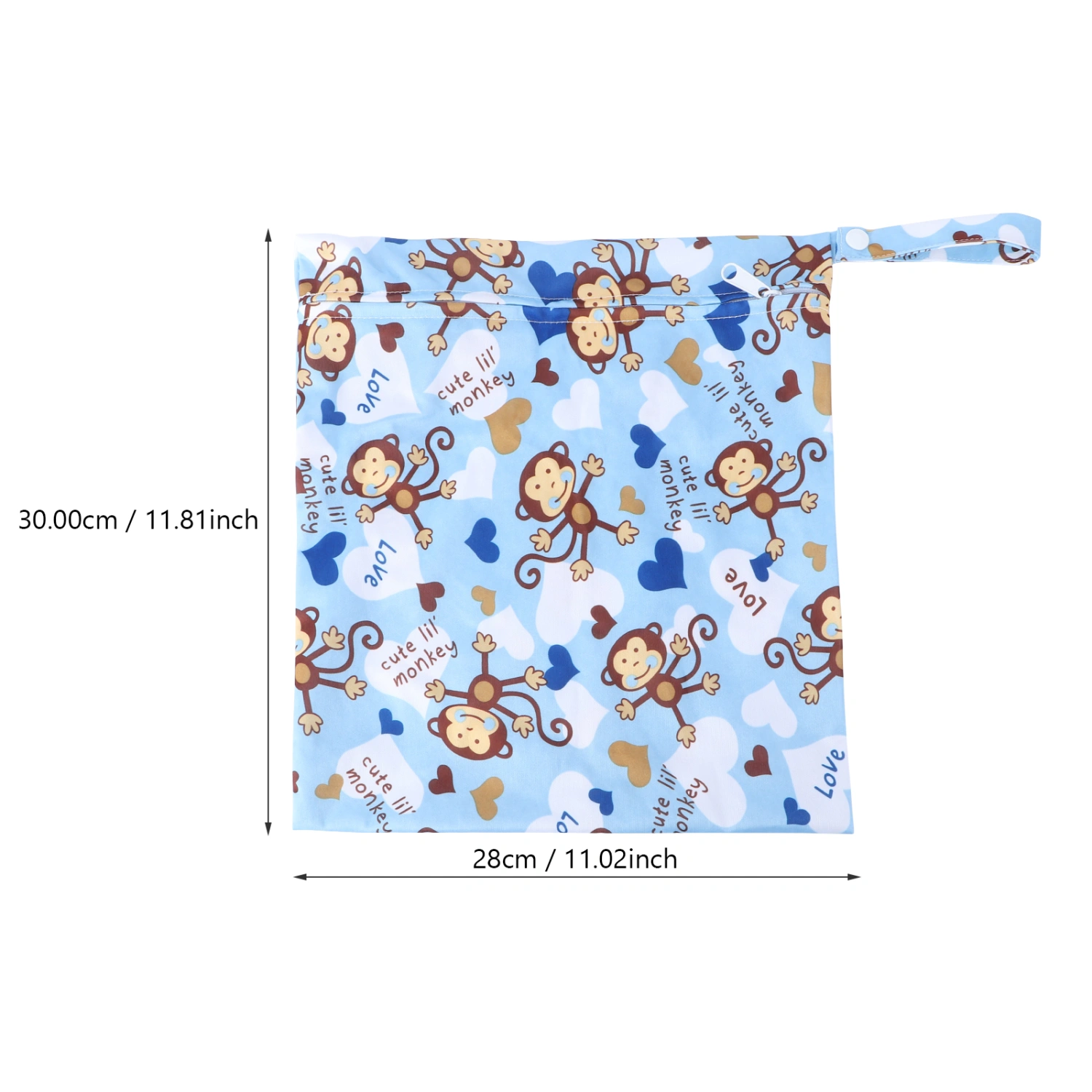 Monkey Pattern Washable Reusable Waterproof Zippered Baby Cloth Diaper Nappy Bag Wet Dry Bag Tote with Snap Handle (Blue)