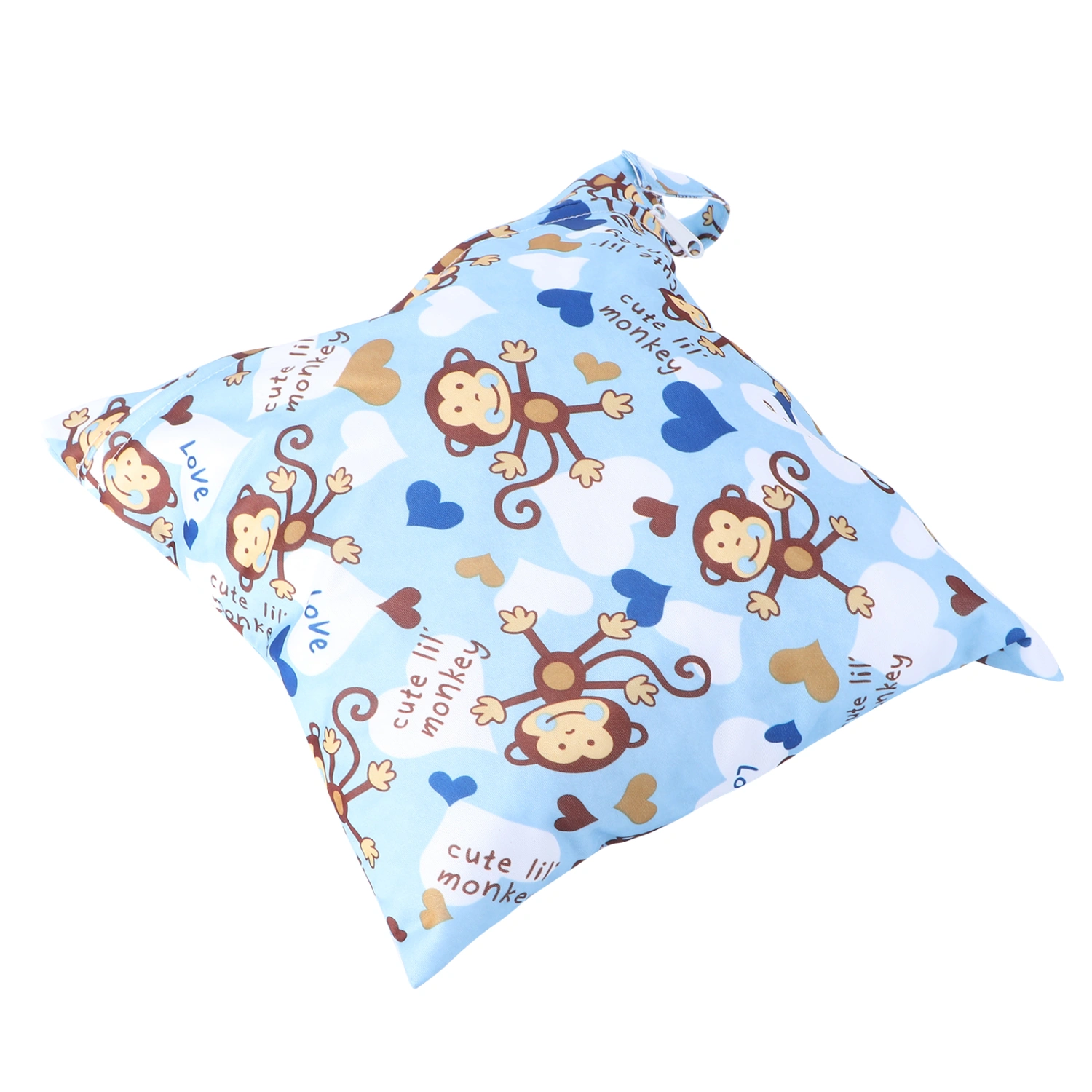 Monkey Pattern Washable Reusable Waterproof Zippered Baby Cloth Diaper Nappy Bag Wet Dry Bag Tote with Snap Handle (Blue)