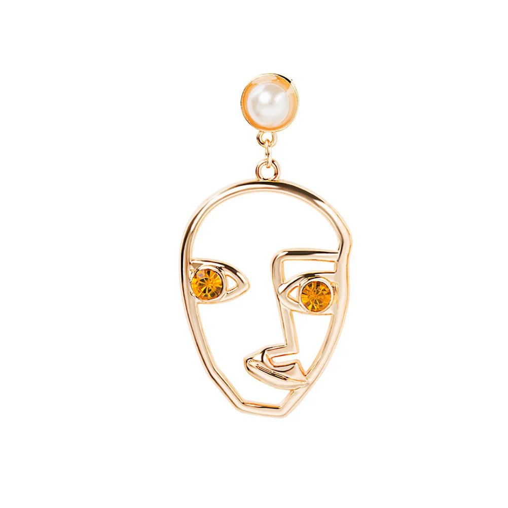 1 Pair of Earrings Hollow Artistic Temperament Abstract Human Face Female Earrings (Orange Eyes)