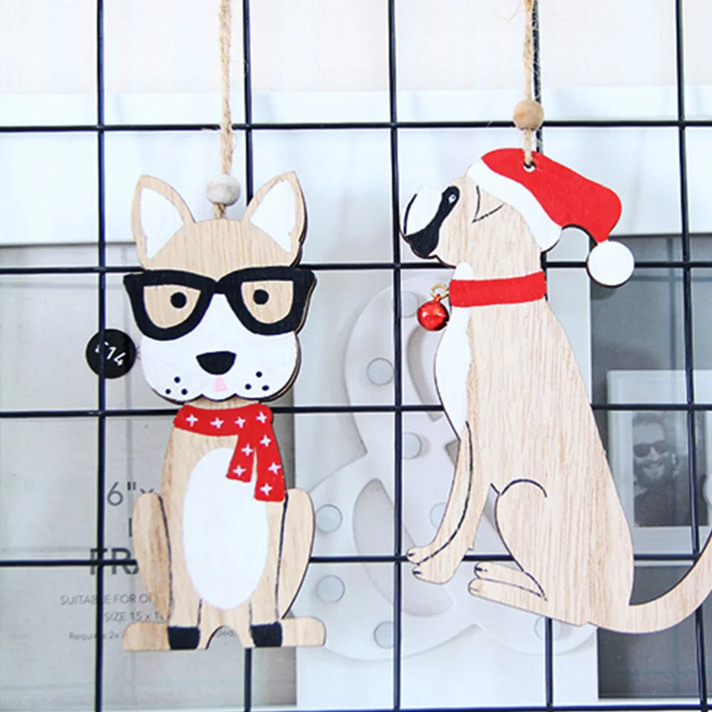 4Pcs Black Glasses Red Scarf Dog Shape Pendant Hanging Pendant Decorative Wall Crafts Party Supplies for Christmas Party