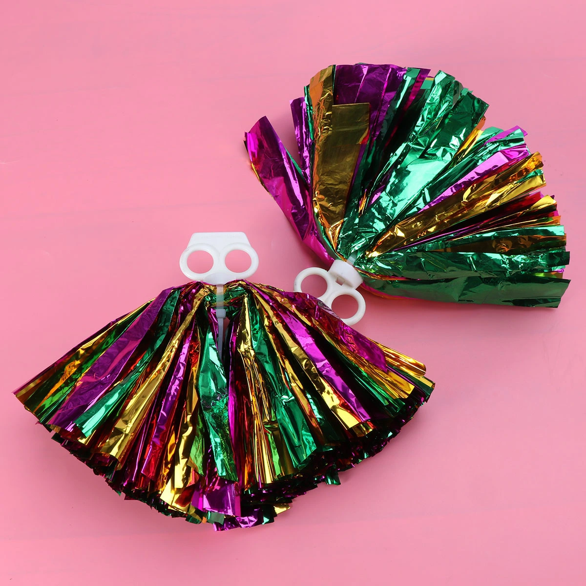 2 Pcs Plastic Ring Pom Poms Cheering Squad Spirited Fun Cheerleading Kit Cheer Poms for Both Kids College and High School Competition Cheering Sports Events - Mix of Rosy Gold and Green (30cm)