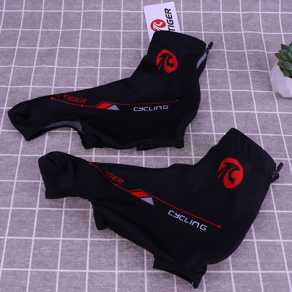 1 Pair Cycling Shoes Covers Waterproof Windproof Overshoes Outdoor Riding Shoe Warmer Cover for Men Women - Size XL (Black and Red)