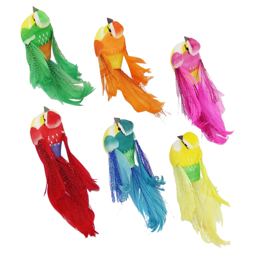 6pcs Simulated Bird Adornment Colored Canary Home Garden Party Decoration Props (Random Delivery, L008 Bird Claws)