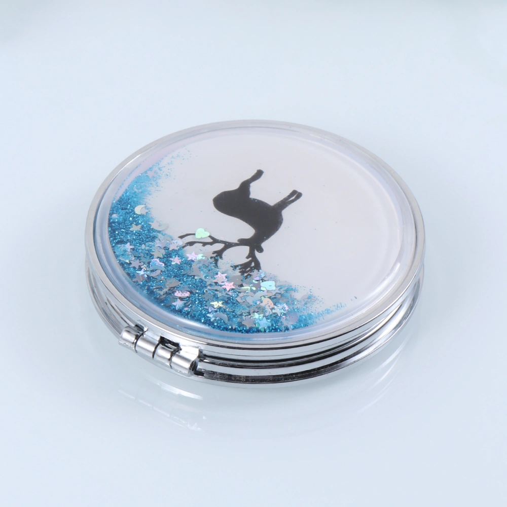 Portable Lady Makeup Mirror Creative Gift Mini Mirror Double-sided Magnifying Glass Quicksand Mirror Black