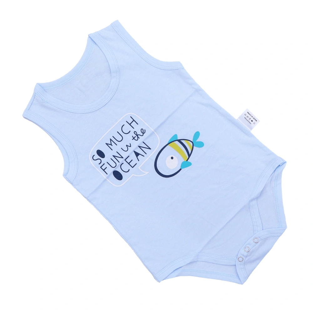 80cm Newborn baby Infant Summer Clothing Cotton Cartoon Sleeveless Climbing Clothes Jumpsuit Casual triangle Romper (Sky-blue Fish)