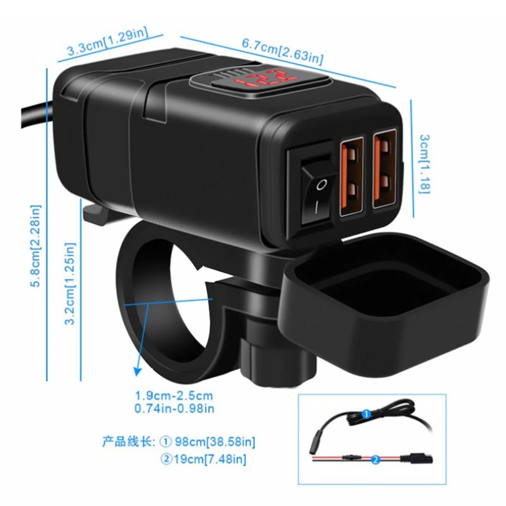 1 Set Waterproof Motorcycle Charger Phone Charger with Red Digital Voltmeter