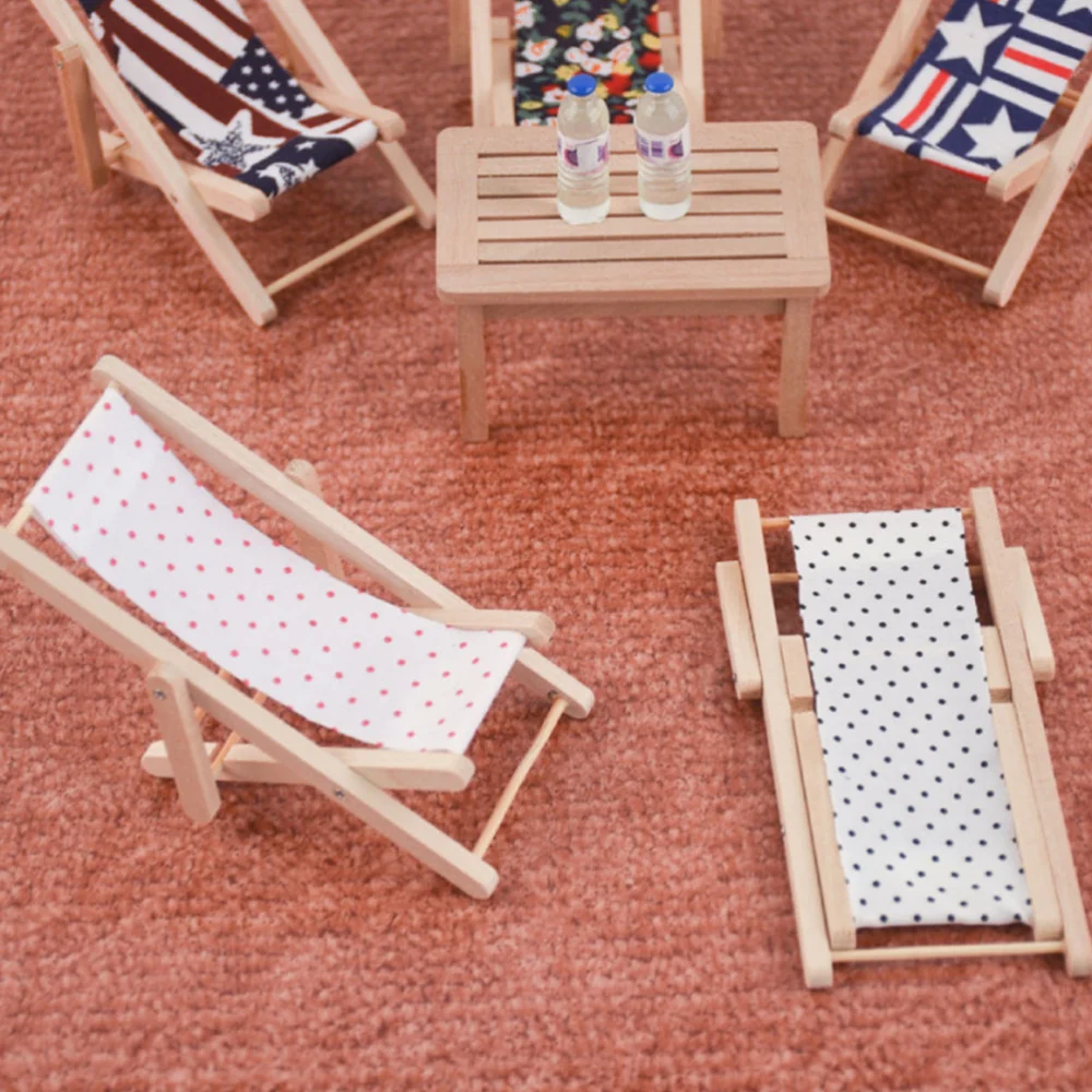 1/12 Simulated Beach Chair Toys Artificial Micro Decors Photograph Layout Props Wooden Ornaments for Doll House Micro World Supplies (Style B)