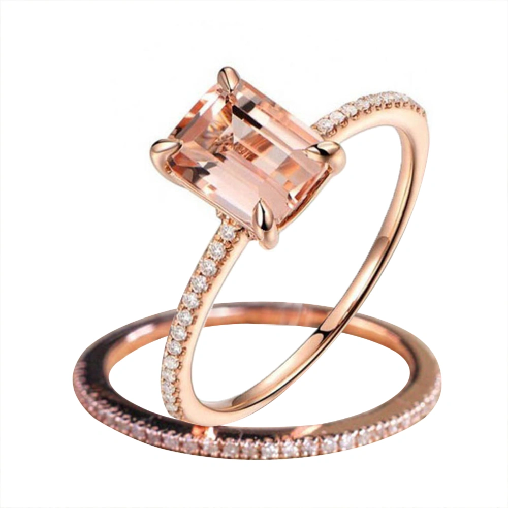 2pcs Rings Set European American 18K Plated Rose Gold Diamond Zircon Encrusted Engagement Rings (Size 6)