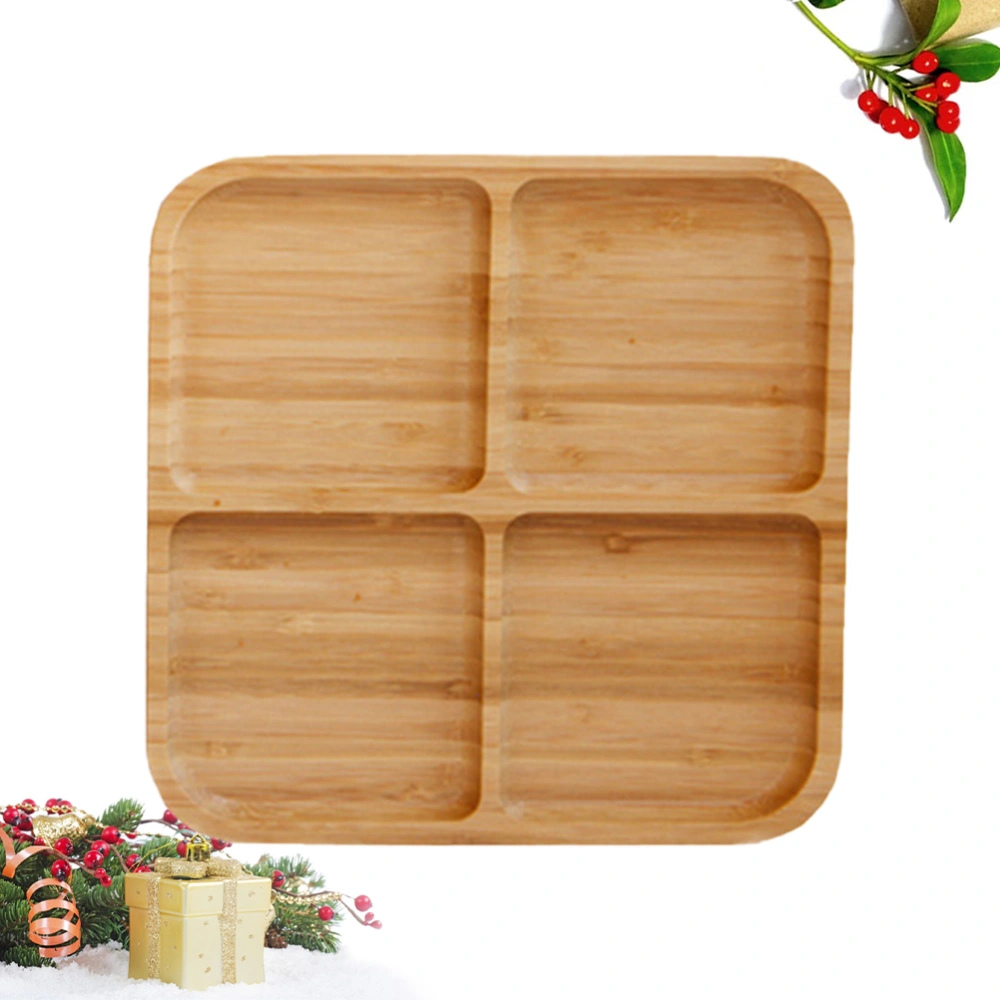 4 Grids Bamboo Snack Plate Snack Plate Fruit Bread Tray Dishes - Size S