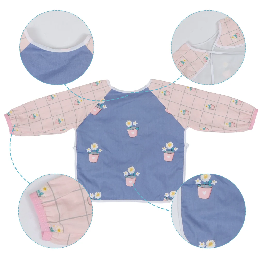 1pc Waterproof Baby Feeding Bib Cartoon Aprons Long Sleeve Infant Smock