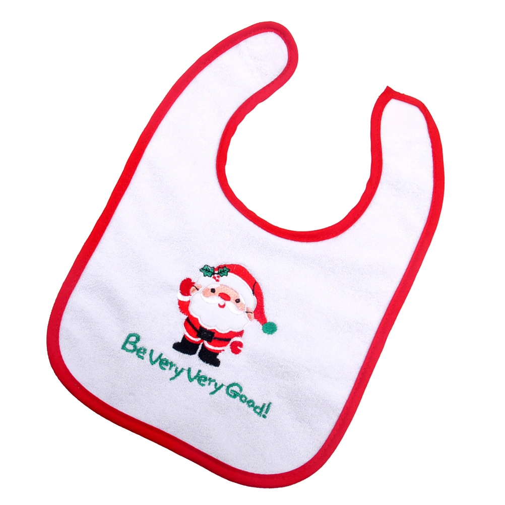 Baby's Waterproof Bibs Fabric Dinner Bibs With Christmas Wishes And Santa Claus Self Feeding Care For Toddler(White)