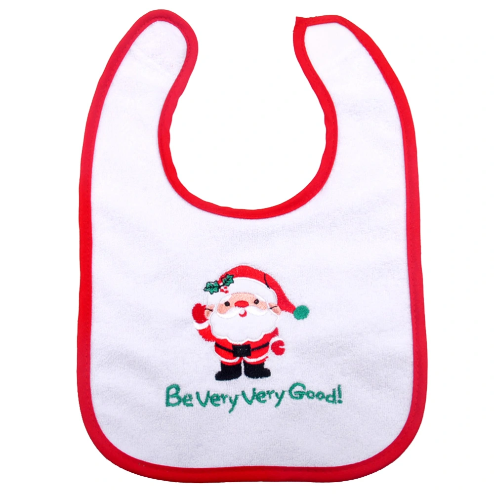 Baby's Waterproof Bibs Fabric Dinner Bibs With Christmas Wishes And Santa Claus Self Feeding Care For Toddler(White)