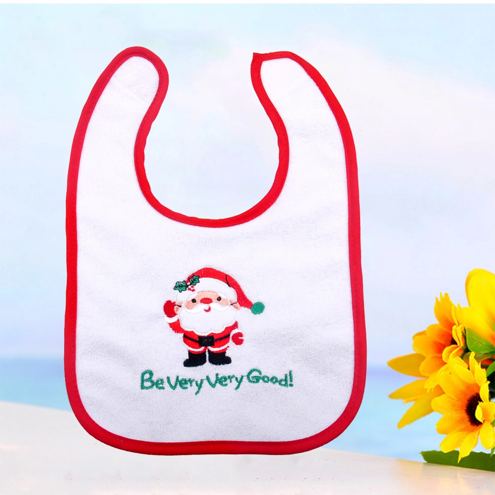 Baby's Waterproof Bibs Fabric Dinner Bibs With Christmas Wishes And Santa Claus Self Feeding Care For Toddler(White)