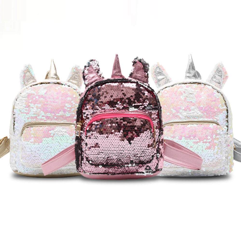 Portable Sequins Unicorn Backpack Fashion Shoulder Bag Stylish School Storage Bag Silver