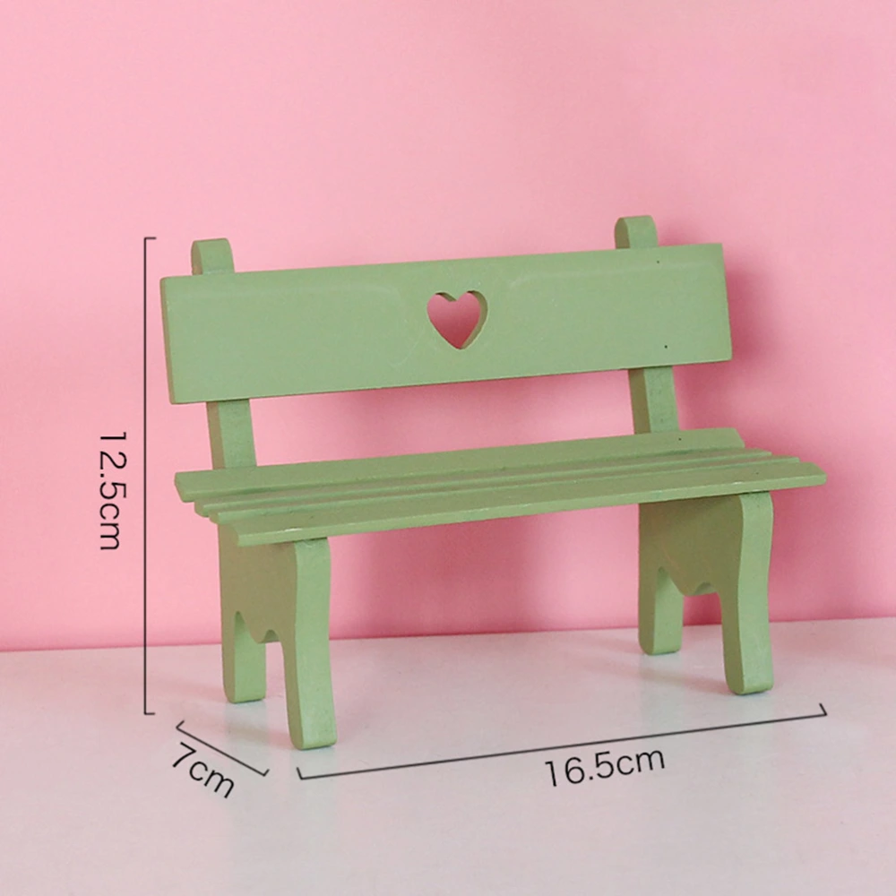 Decorative Mini Wooden Garden Bench Porch Chair Miniature Landscape Ornament for Photo Booth Props Home Decoration (Green)