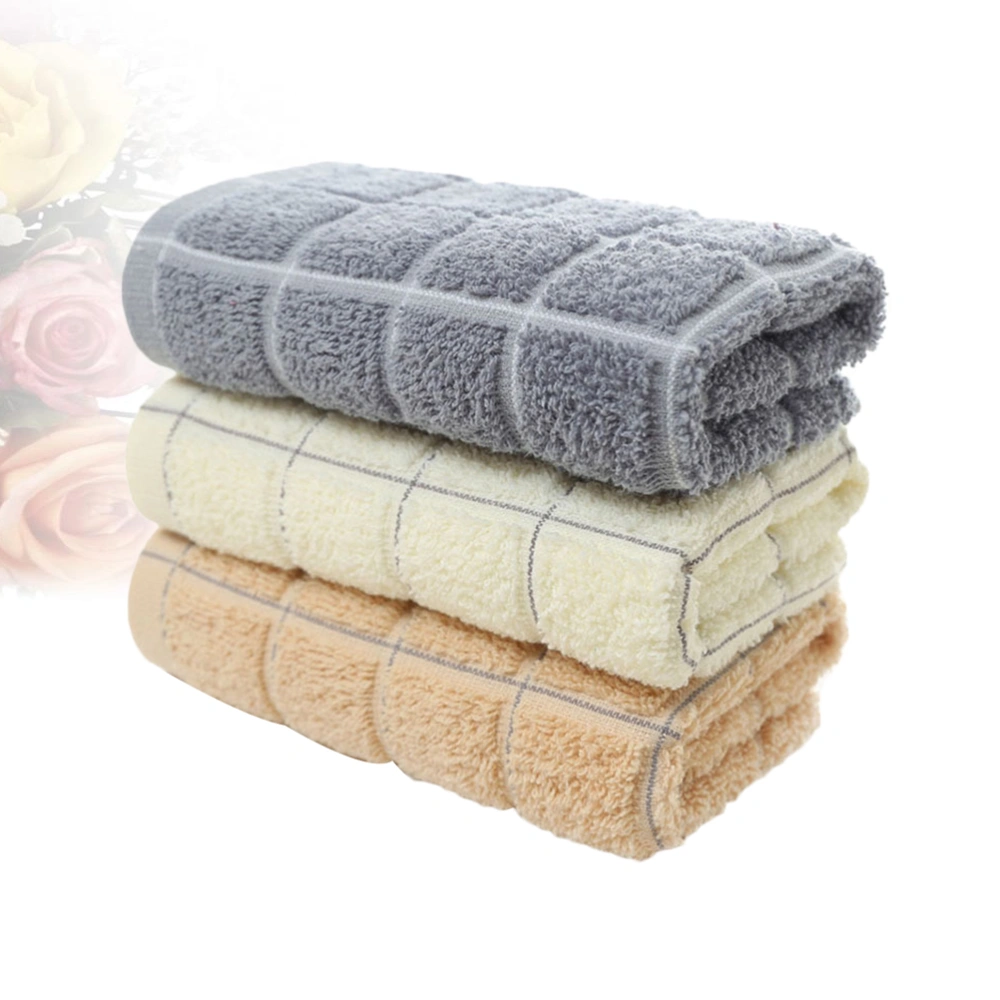 3pcs Plaid Cotton Hand Towels Highly Absorbent Face Towels Skin-friendly Washcloth for Household(Beige, Khaki and Grey)