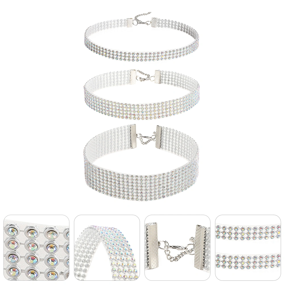 3Pcs Rhinestones Necklace Clavicle Chain Choker Women Crystal Costume Accessory