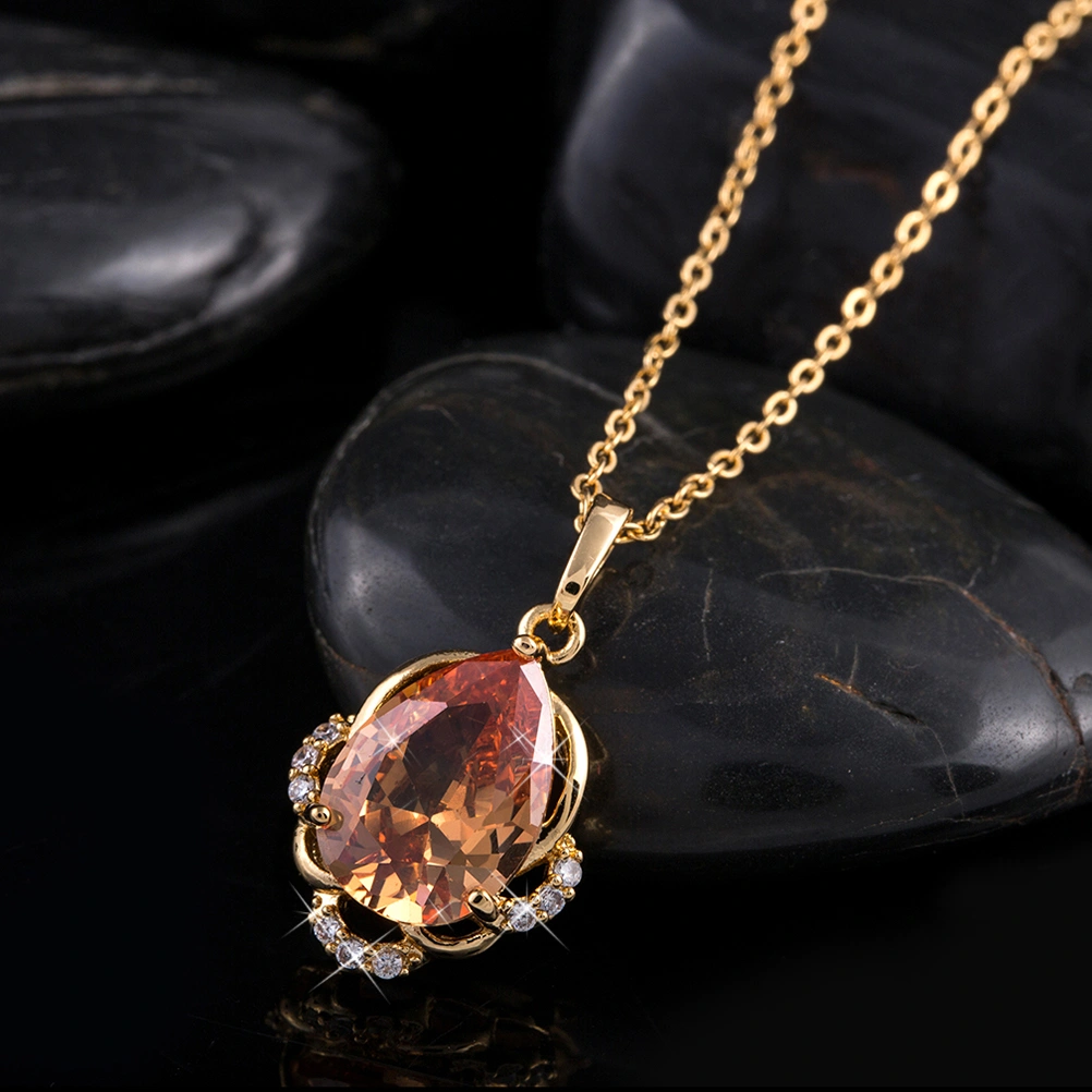 Fashion Chic Big Zircon Necklace Pendant Necklaces Valentine's Day Mother's Day Birthday Gift for Women Girls (Champagne)