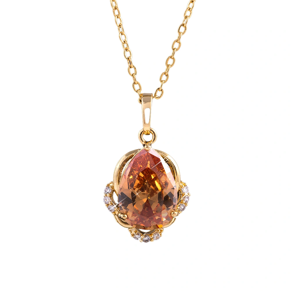 Fashion Chic Big Zircon Necklace Pendant Necklaces Valentine's Day Mother's Day Birthday Gift for Women Girls (Champagne)