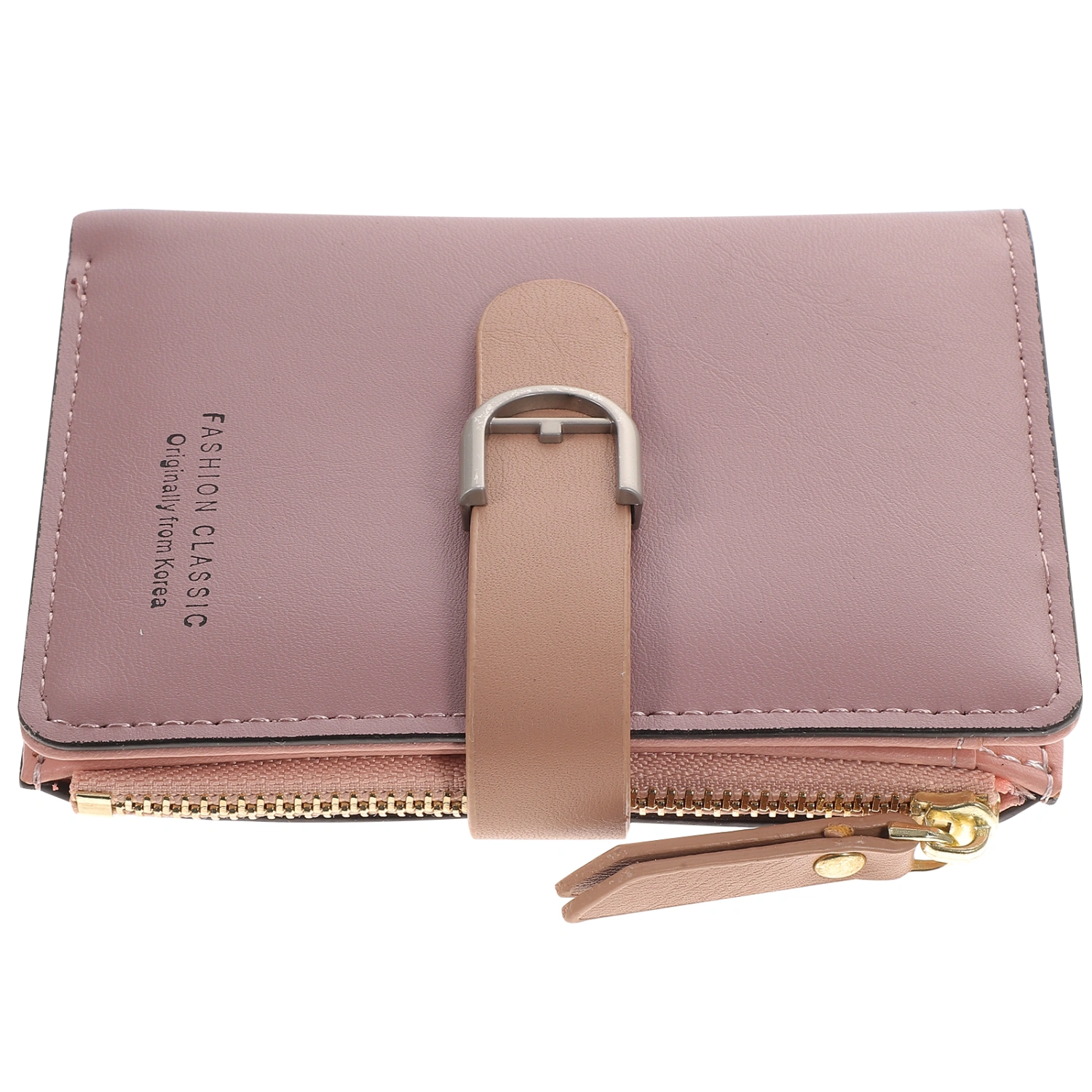 1Pc Fashion Pull-Belt Buckle Coin Purse Women Wallet Solid Color Pouch Zipper Change Pocket (Light Purple)