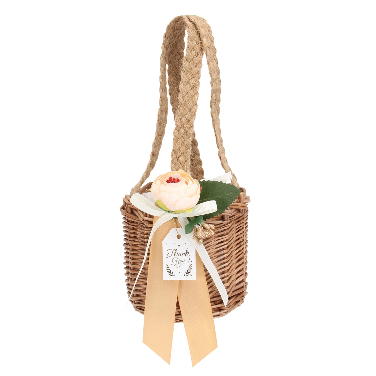 1Pc Fresh Handmade Woven Candy Box Retro Wedding Storage Container (Khaki)