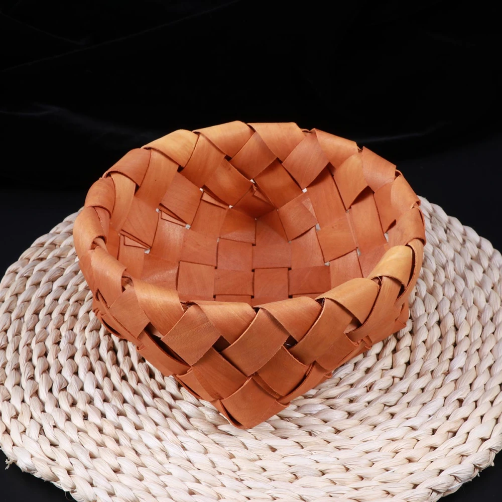 Round Handmade Wooden Woven Storage Basket Fruit Food Sundries Picnic Organizer (Small Size)