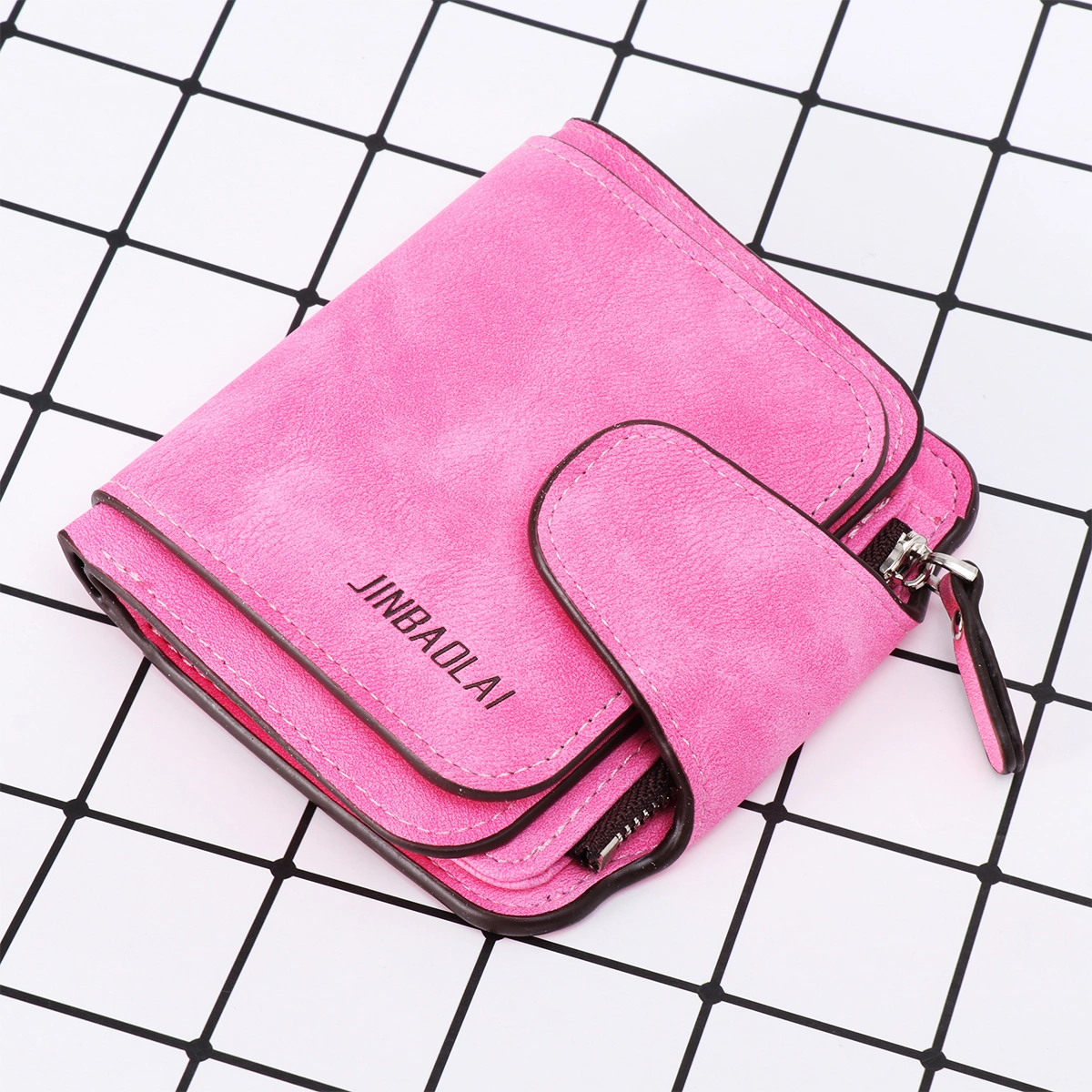 Rosy Zippered Purse Short Coin Bag Buckle Small Wallet Girls Fashion Portable Change Purse