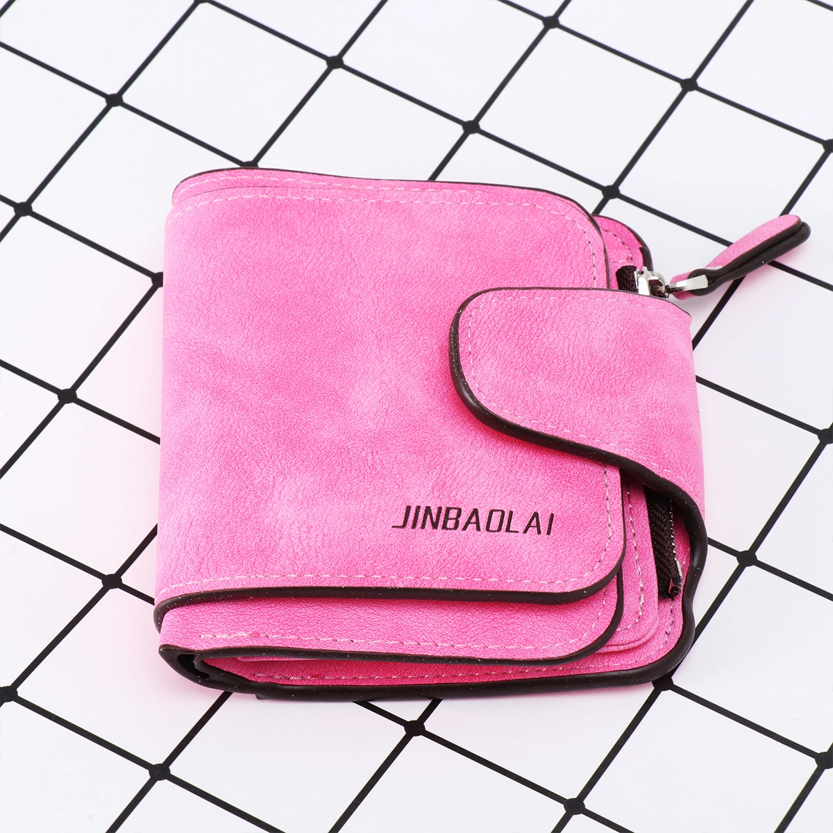 Rosy Zippered Purse Short Coin Bag Buckle Small Wallet Girls Fashion Portable Change Purse