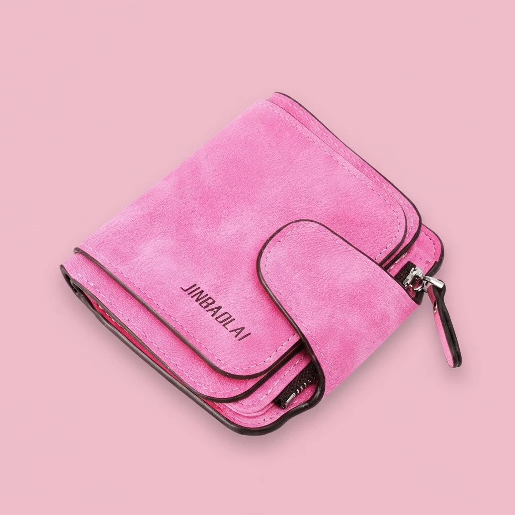 Rosy Zippered Purse Short Coin Bag Buckle Small Wallet Girls Fashion Portable Change Purse