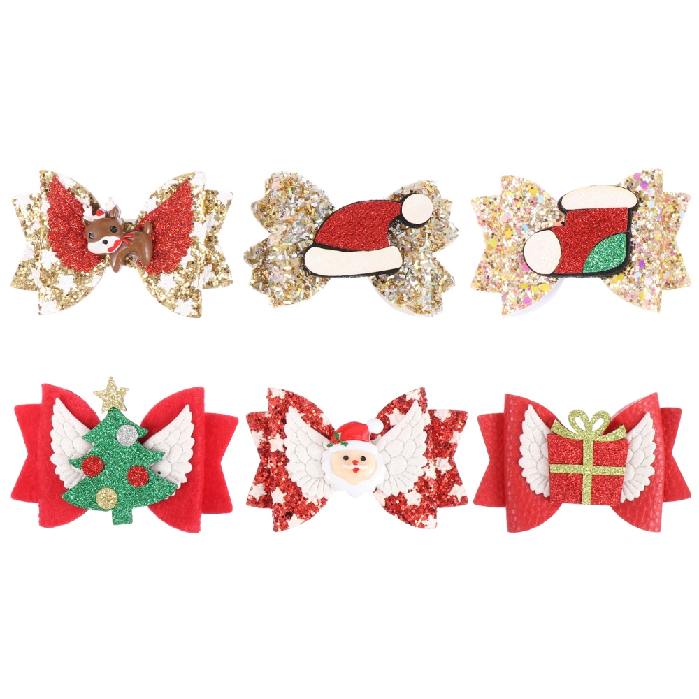 6Pcs Bowknot Hair Clips Christmas Hair Pin Pretty Hair Ornament (Random Style)