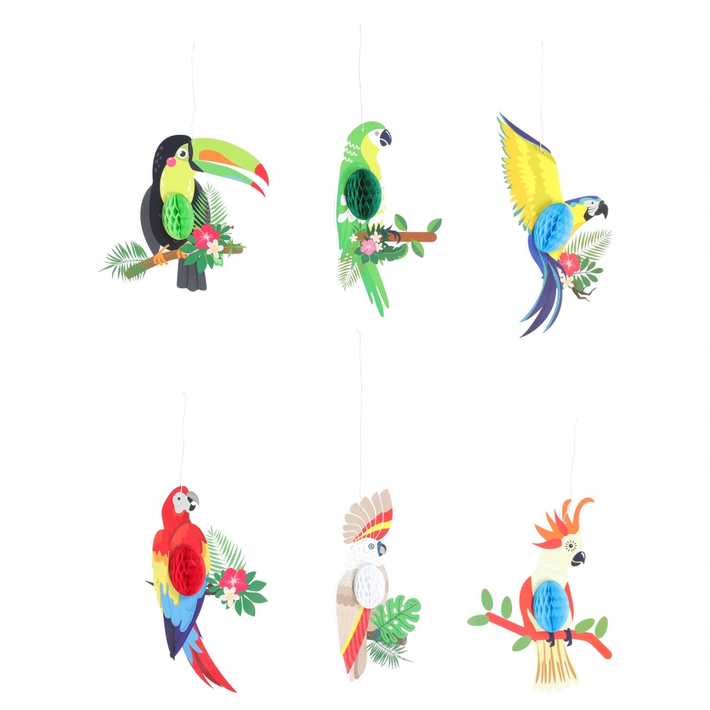 6pcs Tropical Birds Honeycomb Hanging Decorations Paper Parrot Hanging Decorations