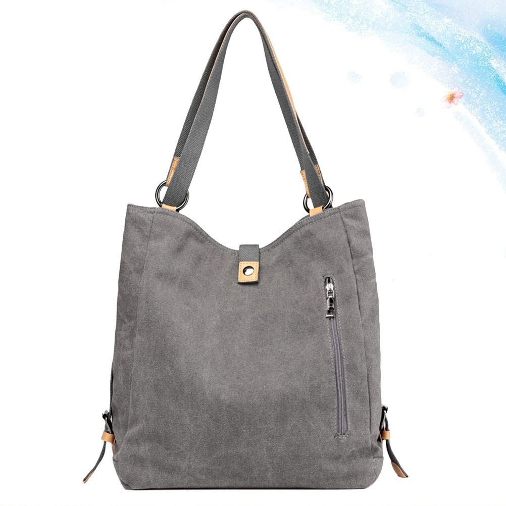 Grey Multifunctional Retro Bakcpack Fashion Canvas Shoulder Pouch Large Capacity Crossbody Bag Durable Bucket Bag Portable Lady Outdoor Tote Bag