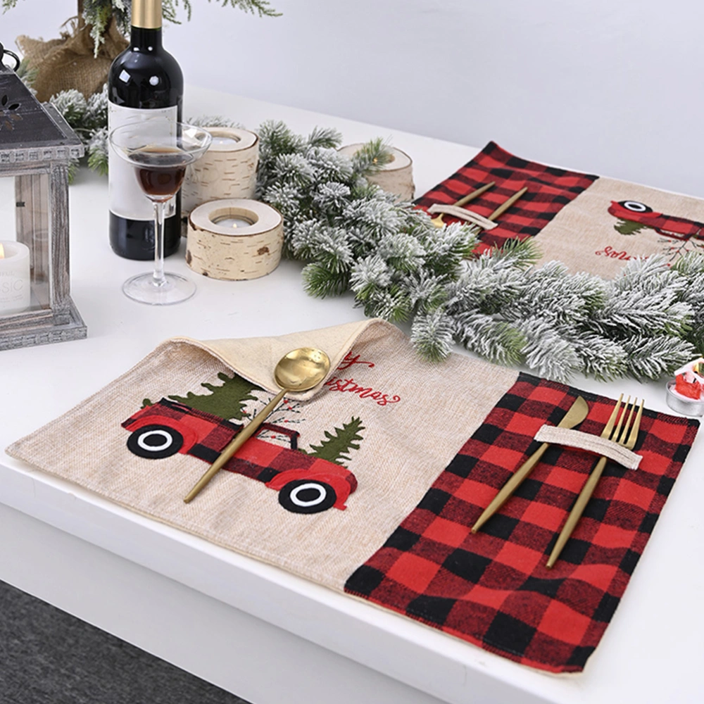 1pc Christmas Party Table Placemat Plaid Pattern Table Mat Decorative Placemat