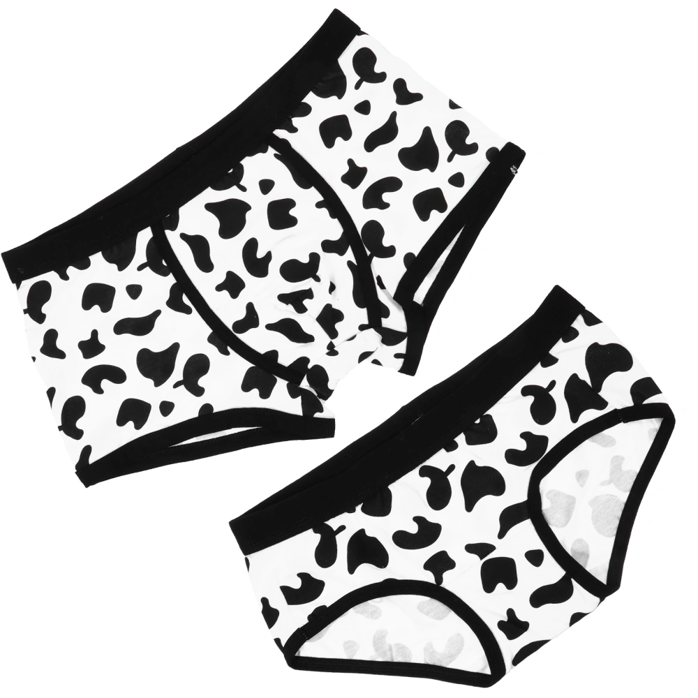 2 Pcs Cow Pattern Underwear Couple Briefs Adorable Knickers (Free Size + XL)