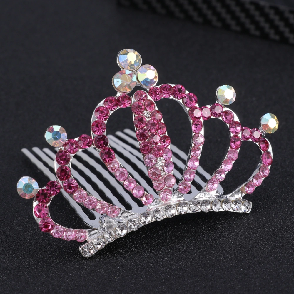 Crystal Hair Crown Comb Attractive Tiara Headdress Hair Accessory for kids Children Girls (Pink)