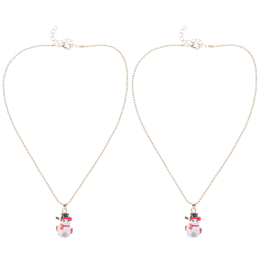 2Pcs Fashion Christmas Alloy Necklace Snowman Shape Necklace Party Jewelry