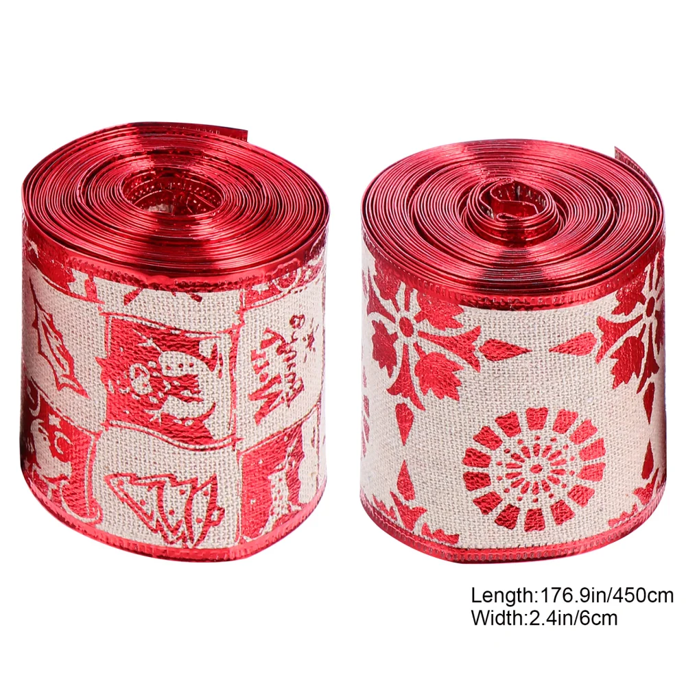 2 Rolls Chic Xmas Decorative Ribbon DIY Crafts Ribbon Gift Box Wrapping Ribbon