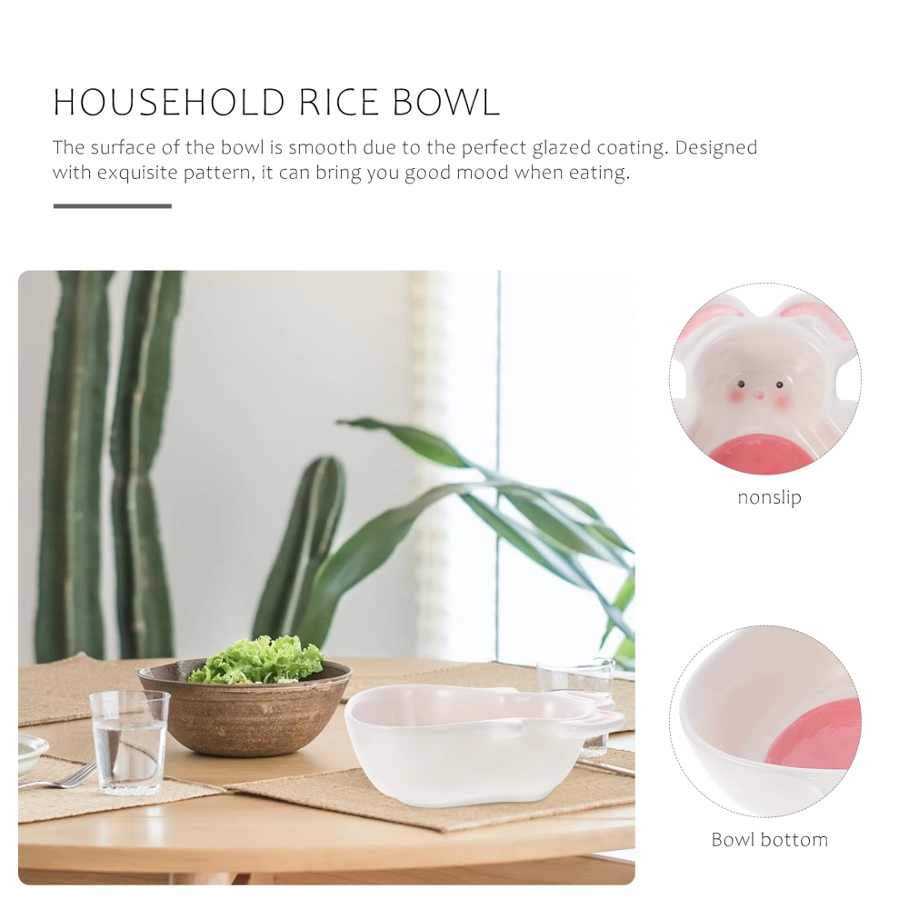 1Pc Cartoon Style Ceramic Food Bowl Lovely Ceramic Home Use Rice Bowl (Pink)