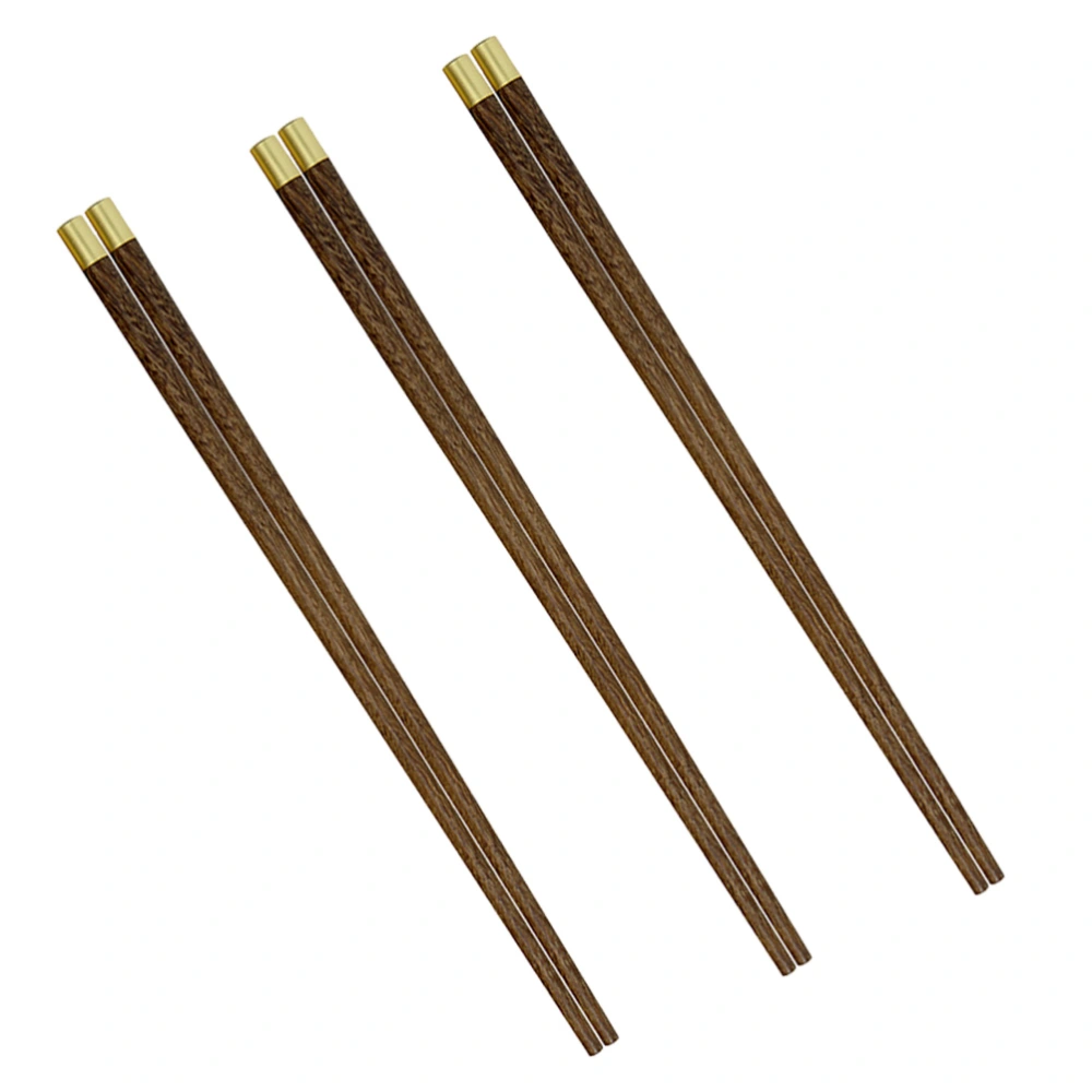 3 Pairs Wenge Reusable Chopsticks Character Pattern Chopsticks Tableware for Home Restaurant